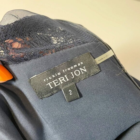 Rickie Freeman Teri Jon Women Vtg 3/4 Sleeve Lace Dress Blue 2 Wrap Belt Zip 90s - Picture 7 of 9